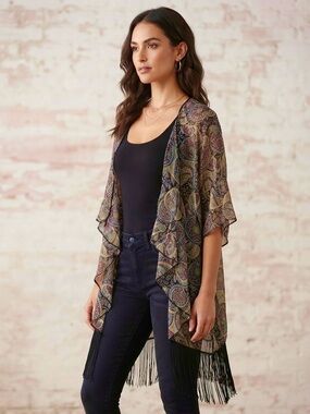 NEW LuLaRoe Monroe Sheer Paisley Fringe Kimono